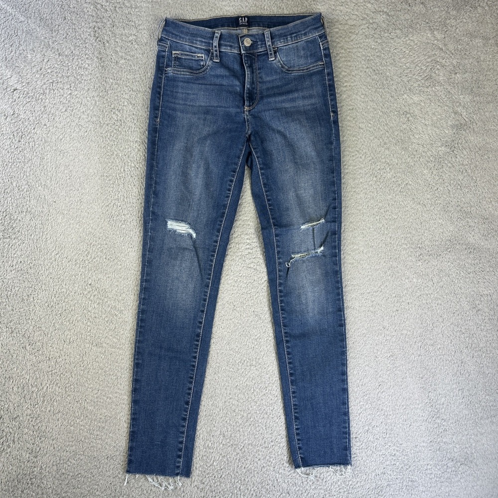 Gap Jeans Womens 26 Blue Denim Pants Favorite Jegging Legging‎ Ripped Raw Hem
